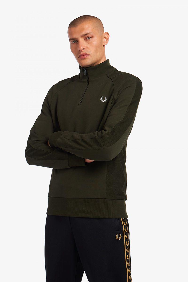 Green Fred Perry Reverse Texture Half Zip Men\'s Sweatshirts | PH 1601QMAZ